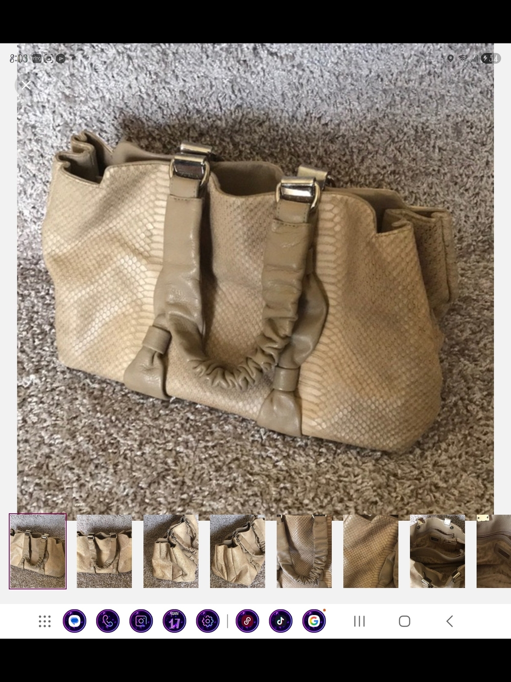 *Furla Beige Textured Shoulder Bag with Ruched Handles